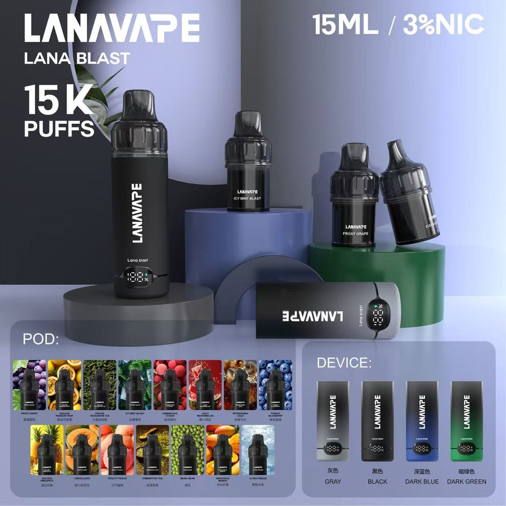 LANA 15000口拋棄式電子煙 | 15ML大容量/智能雙顯螢幕/Mesh網芯/Type-C快充 | 台灣現貨