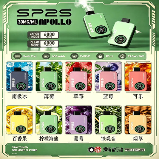 SP2S 12000口一次性拋棄式電子煙新款上市（帶顯示器 ）10種口味選擇